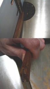 The bow's hair is run through saw-kerf slots cut in the center of the bow on each end