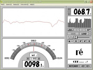 A screenshot of the tuning program, showing the Hz of the note being played